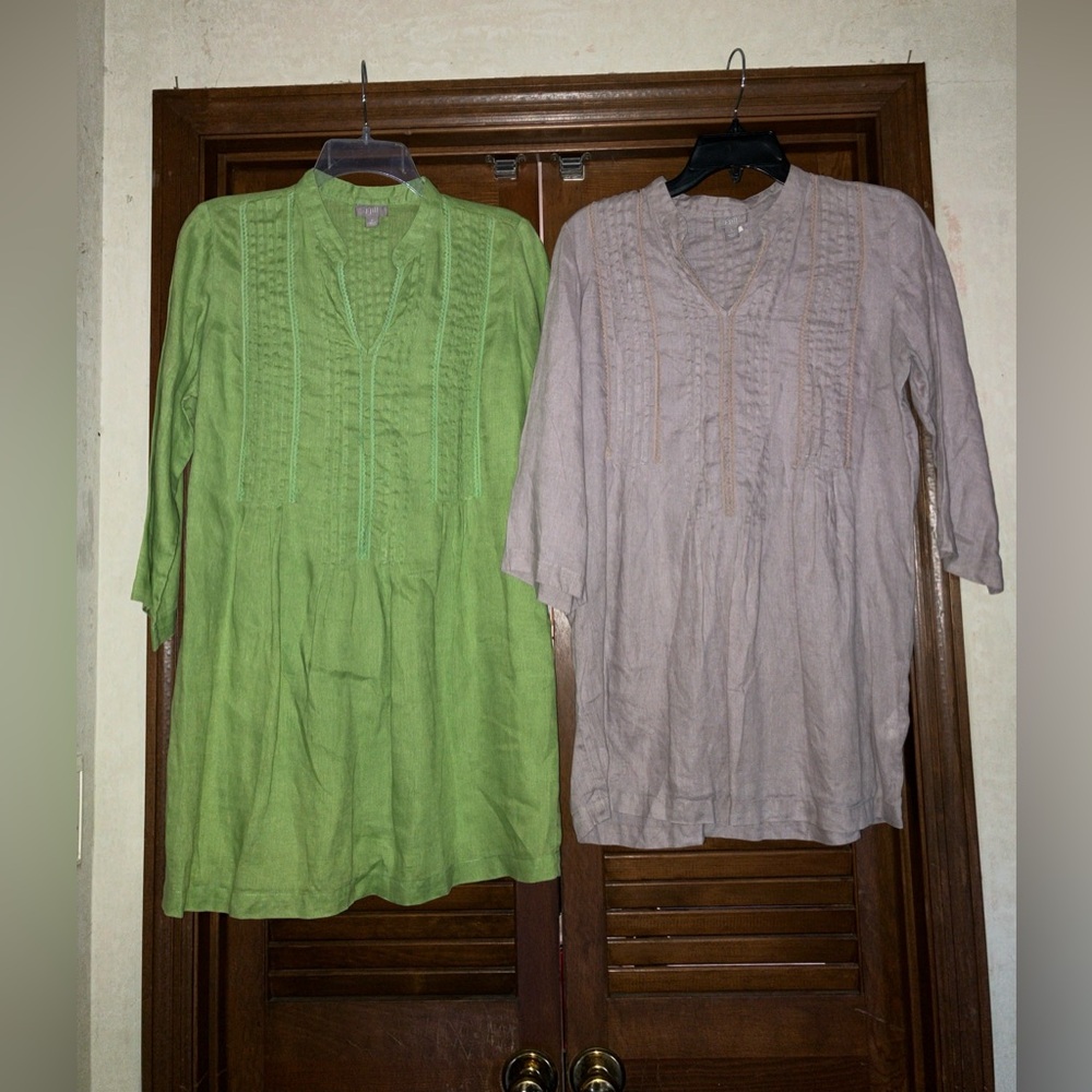 J Jill Women’s Tunic Tops 3/4 Sleeve Green & Beige Lot V Neck small